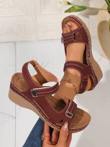 Sandalias de plataforma con suela gruesa para mujer, nuevas sandalias de moda de verano, zapatos con elevador, cierre de gancho y bucle para sandalias de mujer - Burdeos - Ver 1