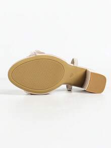 Giày sandal cao gót đế dày, hở mũi, buộc dây, họa tiết hoa 3D dành cho nữ, màu be thanh lịch, thích hợp cho mùa hè. - Màu be - Xem 10