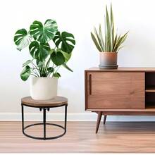 Plant Stands & TablesARTORA - Soporte para plantas corto para interiores de mediados de siglo taburete de metal y madera soporte moderno para plantas bajo para sala de estar balcón jardín patio negro y café - Negro1 - Ver 2