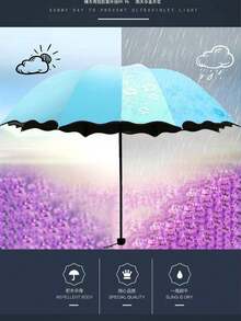 1 pieza Paraguas plegable a prueba de viento con estampado floral, protección UV - Impermeable, tela de pongee 190T duradera, varillas de acero y mango plegable, adecuado para hombres y mujeres