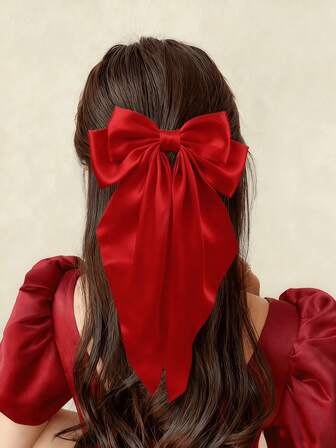 1PC Red Hair Bow Headband,Women' Large Bow Hair Clip, Ponytail With Large Hair Clip Accessory Elegant Hair Accessories,Hair Ribbons For Daily Use And School Life