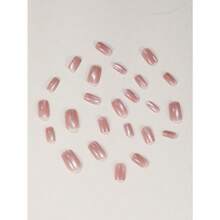 24PCS Y2K Aesthetic Blood-Red Crystal Cat Eye Press On Nails, Square-Shaped Acrylic Full Cover False Nails For Women, High-Gloss Magnetic Cat-Eye Design, Stylish Nail Tips For Parties, Festivals & Daily Wear, Easy Quick Manicure Nail Supplies - 粉色 - 查看 3