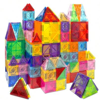 50/70/100 piezas Bloques de construcción magnéticos, Juego de baldosas magnéticas 2 en 1, Juguetes de apilamiento educativos STEM y juguetes de aprendizaje Montessori, Adecuado para niños de 3+ años, niños y niñas, preescolar, colores surtidos