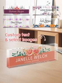 Personalized Floral Office Desk Nameplate, Transparent Acrylic Desk Nameplate, Customized Office Decor, Work Gift, Colleague Gift, Office Desk Nameplate, Office Desk Sign, Office Gift, Promotion Gift