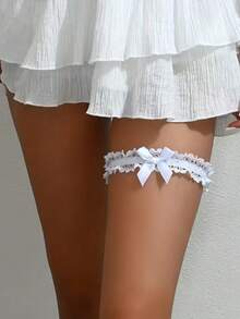 1PC Sexy Lingerie Accessories Women Bow Leg Ring Sexy Lingerie Lace Garter Belt Bowknot Leg Loop Wedding Garters Bridal Cosplay Fashion Stocking Thigh Ring - White - View 4