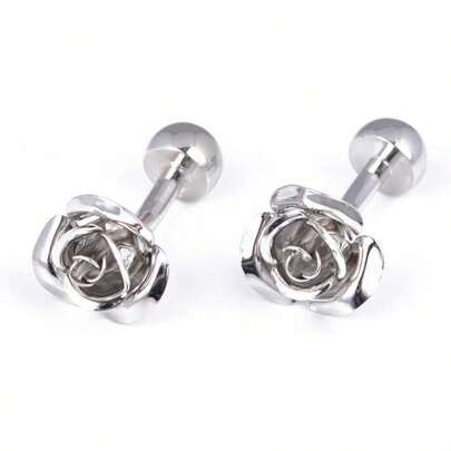 Mancuernillas o gemelos para hombre con diseño de rosa plateada