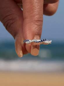 A Personalized Custom Wave Birthstone Ring, This Charming Dual Birthstone Wave Ring Celebrates The Special Bond Between You And Your Daughter. Two Sparkling Birthstones Dance Together In An Elegant Wave Design, Symbolizing The Beautiful Connection Between You. Very Suitable For Mothers Who Want To Keep Their Daughter's Birthstone In Their Heart Or As A Meaningful Gift - Silver - View 5