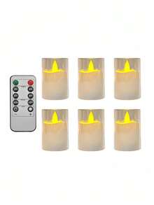 6pcs Transparent Glass Flameless Small Candles With Remote Control Timer, Real Wax Material, LED Flickering Effect, Suitable For Wedding, Home Decor, Holiday, Party, Candle Warmer, Gift - Transparent - View 7