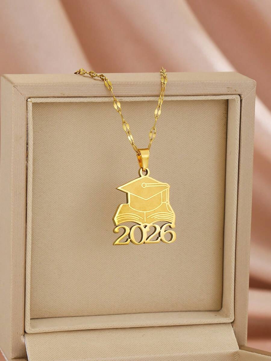2026届毕业帽项链,不锈钢双色金银款,男女皆宜,适合作为毕业或返校礼物送给朋友和同学。 - 彩色 - 查看 1