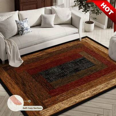 1-Piece Vintage Geometric Rug With Upgraded Soft Area Carpeting, Featuring Modern Geometric Patterns In Black/Brown With A Vintage Wood Grain Gradient Design. Comfortable And Stylish, It Complements Various Decor Styles. An Ideal Choice For Living Rooms, Bedrooms, Studies, And Balconies. Machine Washable.