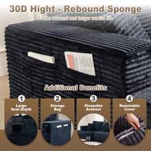 Sofas For Living Room Bonelss Couch (Sofá Para Sala) Black Couch And Lounge Chair (Mueble De Sala)  Sectionals For Living Room Set Furniture 106" L-Shape Modular Sectional Sofa, 2026 New Cloud Sectional Couch With Deep Seat, Convertible Upholstered Boneless Couches For Living Room Bedroom, No Assembly Required, Stripe Corduroy Fabric And Memory Foam Sectional Couches With Oversized Chaise, Modern Modular L-Shape Sofa Couch With Chaise (Black) - 黑色 - 查看 4