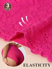 MEIYATING 3pcs/Pack Women's High Waist Lace Panties, Slimming, Hollow-Out, Sexy, Floral - Multicolor - View 4