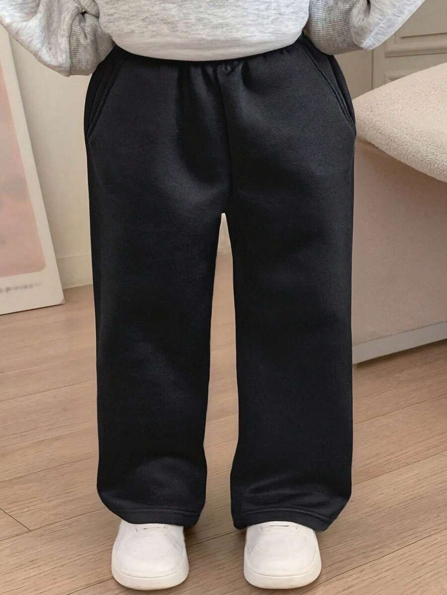 1件婴儿/女婴休闲、优雅、舒适的直筒抓绒裤 - 黑色 - 查看 1