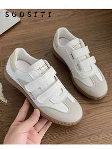 女士新款魔术贴平底休闲轻便运动鞋