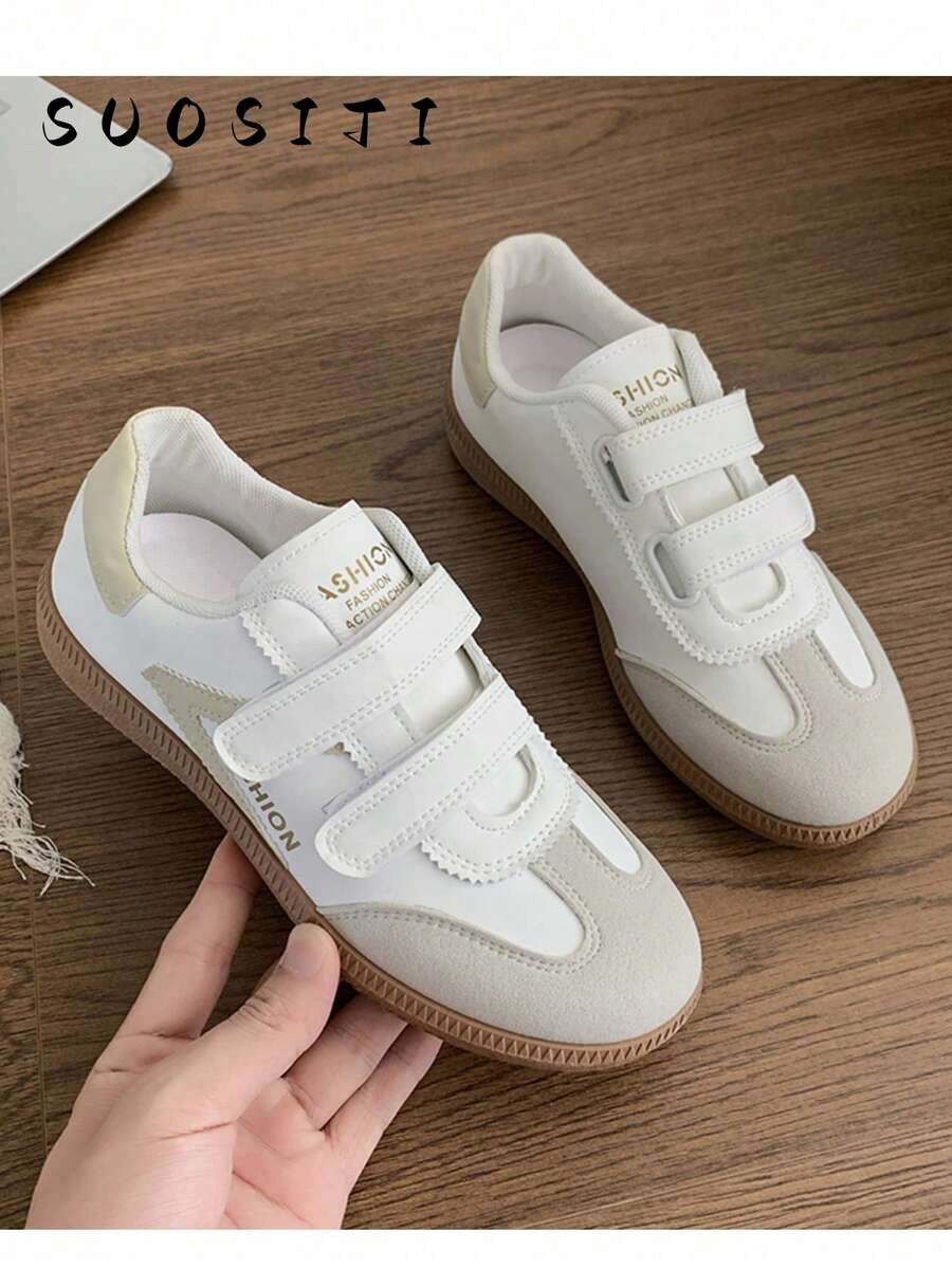 女士新款魔术贴平底休闲轻便运动鞋