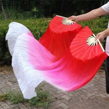 150cm/59.05in Gradually Changing Blue And White Dancing Long Silk Fan. Adult Square Dance Fan. Elegant Silk Fabric + Reinforced Fan Frame. Props For Classical Dance /  Dance Performances. - Multicolor - View 8