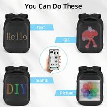 GCCSJ Led Backpack,Laptop Backpack With Programmable Screen, App Control Led Laptop Backpack, Waterproof Led Bag, Travel, Motorcycle Backpack, Unique Gift For Men Or Women,15.6 Inch Laptop (Black) - Black - View 7