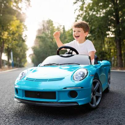  AIYAPLAY RUF GT Licensed Electric Car For Kids, 12V Kids Ride On Car With Suspension System, Remote Control, Music, Horn, USB, Slow Start And  Belt For 3-5 Years Old Boys And Girls, Blue