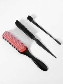 CTZIHGAO 6件套美发造型工具卷发梳套装，适用于卷发、干湿两用发质，灵活的分梳套装，易于日常清洁，美发造型梳套装，包含宽齿梳、9排梳、按摩梳、蓬松梳、尖尾梳、边缘梳（用于整理发际线和后脑勺头发）、分缝蓬松造型梳、卷发沙龙专用梳，适用于所有发质的顺发梳。 - 黑色 - 查看 4