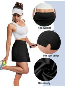 Women's Tennis Skirt Shorts High Waisted Golf Skorts With Pockets Workout Athletic Casual Outfit Clothes,Local Delivery - màu đen - Xem 5