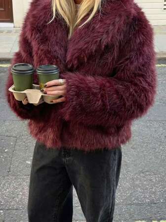 Women's Fashion Casual Faux Fur Collar Long Sleeve Coat Jacket