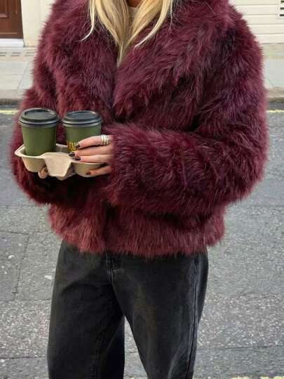 Abrigo/chaqueta de mujer de manga larga con cuello de piel sintética, de estilo casual y de moda