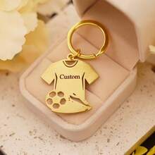Customized Keychain Without Chain - Stainless Steel In Gold Tone, With Laser Cut Name And Jersey Design, Durable Casual Style Keychain, For Boy, Perfect Gift, Sports Fan, Sports Fan Accessories | Personalized Keychain | Durable Metal Keychain - Style 34 - View 2