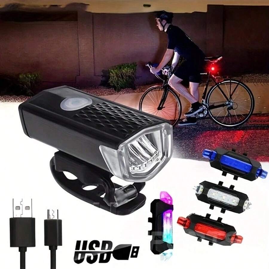 This Bicycle Front And Rear Light Combo Set Is Durable, USB Rechargeable, With A Quick-Release Design That Can Be Installed In 3 Seconds. It Offers Multiple Modes (High Brightness, Medium Brightness, Low Beam, Flashing) Suitable For Various Weather Conditions. - Multicolor - View 1