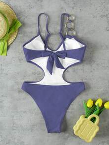 New Arrival Spring/Summer Sexy & Elegant Purple Solid Color One-Shoulder Women's One-Piece Swimsuit, Suitable For Beach, Vacation, Party, And Date - Mauve Purple - View 3