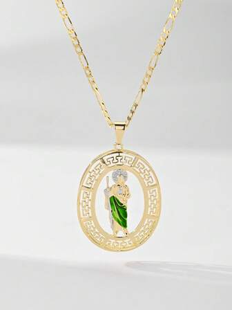 1pc Vintage Copper Tone Hiphop Style Guardian Angel Pendant Necklace, Limited Edition, Suitable As Gift For Christmas, Thanksgiving, Halloween, Mother's Day, Valentine's Day, Friends, Communion, Daily Wear, Prayer