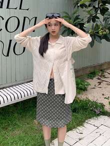 法式复古格子网纱裙，百搭休闲女裙 - 灰色 - 查看 10