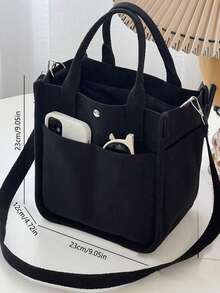Fashionable And Lightweight Multi Pocket Design Tote Bag, Multifunctional Crossbody Bag And Lunch Bag, Outdoor Portable Large Capacity Handbag, Daily Versatile Solid Color Shoulder Bag, Suitable For Work, Commuting, Shopping, Camping, Etc - màu đen - Xem 5