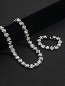 1pc Fashionable Women's Rhinestone Encrusted Round Tennis Chain Crystal Necklace, Shiny Hip-Hop Style Cuban Chain Jewelry, Valentine's Day Gift 2025