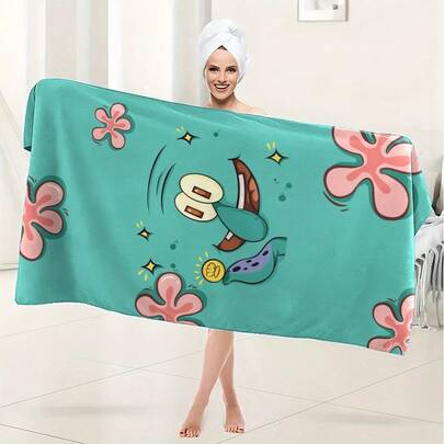 1 pieza Toalla de baño con estampado de Bob Esponja, diseño de dibujos animados clásico, toalla de baño linda, esencial para el baño, adecuada para natación, yoga y fitness, muy absorbente, gran regalo