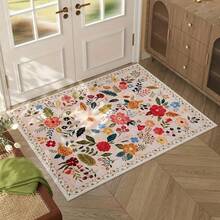 充满活力的波西米亚风花卉防滑地毯，采用水晶绒面料制成 - 防滑、耐用且易于清洁，大尺寸地毯，适用于客厅、卧室、玄关等多种场景。