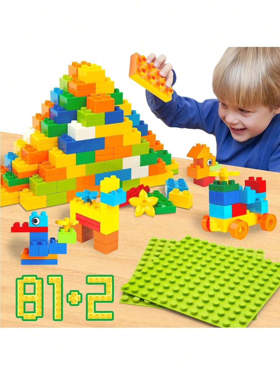2pcs Large Building Blocks Set, Compatible With Duplo And Other Major Brands, Suitable For Children Aged 3-6 Years Old - Multicolor - View 1
