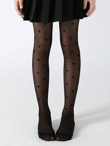 1/2/3 双女孩心形图案连裤袜，防勾丝连裤袜，适合日常穿着/返校穿着 - 黑與白 - 查看 14