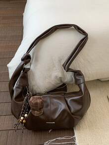1 szt. Torebka typu crossbody w stylu retro, z ekoskóry, w kratę, zdobiona koralikami, zapinana na zamek błyskawiczny, odpowiednia do noszenia na co dzień, na uczelnię i na krótkie wycieczki - Kawa - Zobacz 5