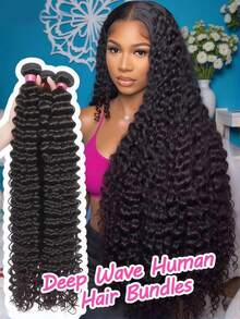 Uveous Deep Wave Bundles Human Hair Natural Black Brazilian Virgin Hair Weave 12A Grade 100% Unprocessed Real Human Hair Extensions For Women - Natural Deep Wave - View 3