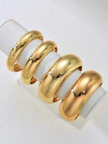 4/2pcs Vintage Exaggerated Old Coin Style Women Metal Gold Smooth Hammered Texture Bangle Set, Suitable For Women's Daily And Party Wear - Gold - View 7