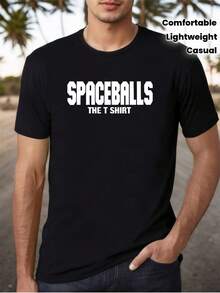 Camiseta de algodón vintage para hombres Spaceballs - Gráfico "Spaceballs the T-Shirt", cuello redondo casual, manga corta, ajuste ligero y cómodo para atuendo casual, uso diario cómodo| Camiseta de Estilo Vintage| Material no transparente - Negro - Ver 2