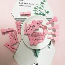20/30/50pcs Set Colorful Wooden Heart Shaped Memo Clips, Wooden Clothespins, Star Clips, Snack Bag Clips, Heart Shaped Clothespins, Mini Handmade Wooden Photo Display Clips - Pink - View 4