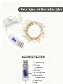 USB-Powered Smart String Lights, Multi-Functional LED Fairy Lights, Easily DIY Shaped Into Firecrackers, 8 Lighting Modes Can Be Freely Switched Via Remote Control, Suitable For Valentine's Day Decorations, Christmas Decorations, Holiday Bedroom/Room Decorations, Weddings, Parties, Birthdays, Dances And Other Festive Celebrations. - White Light - View 8