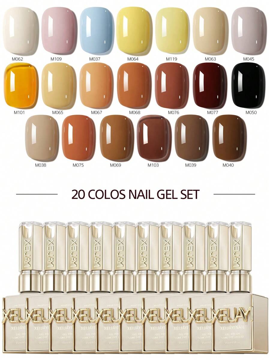 XEIJAYI Nail Art Fashion  Bright Color Nails 20 Colors Set 15ml Sky Blue Cherry Red Cream Yellow Popular Nail Polish Semi Permanent Nail Polish UV LED Nail Salon DIY Nail Salon Gel - 彩色 - 查看 1