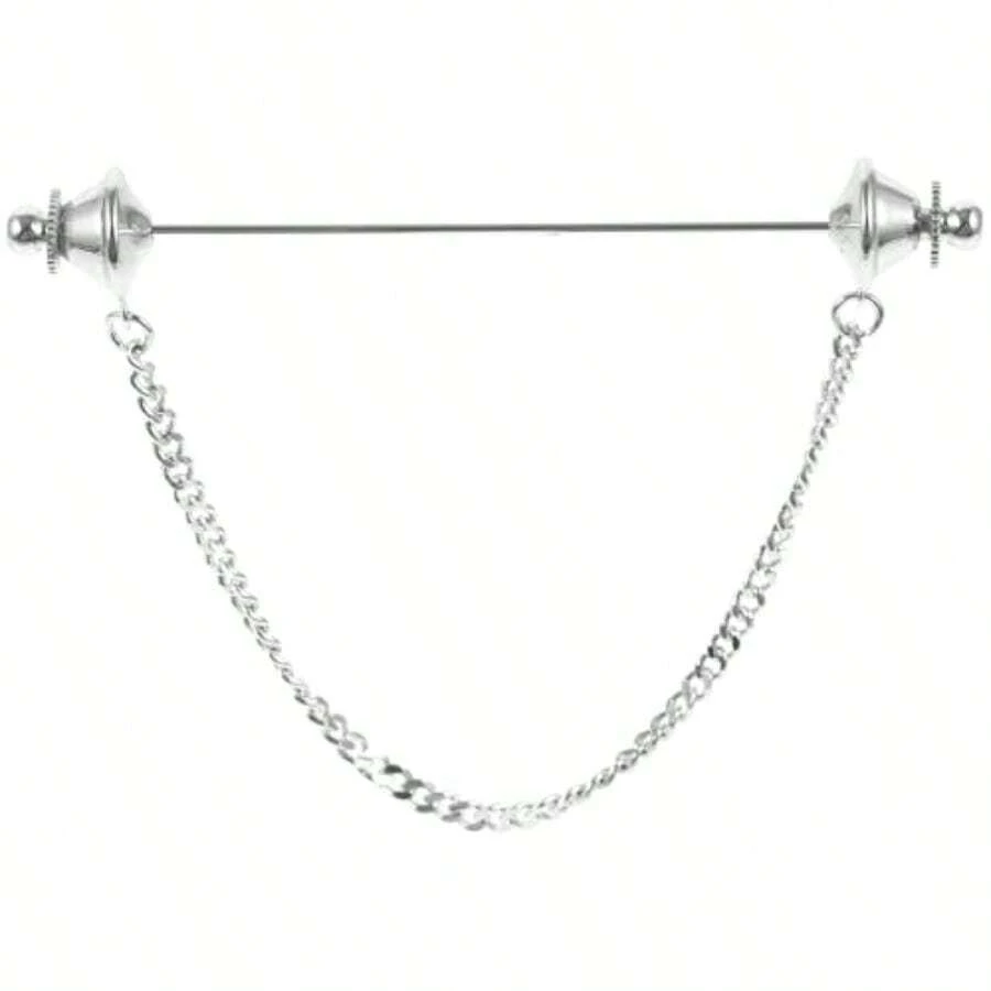 XISH FOMIYES Hebilla de collar broche  Hombres cuello broches patas camisa alfiler de la joyería clips de collar con cadena Pin de social traje pin cobre Plata - como en la foto - Ver 1