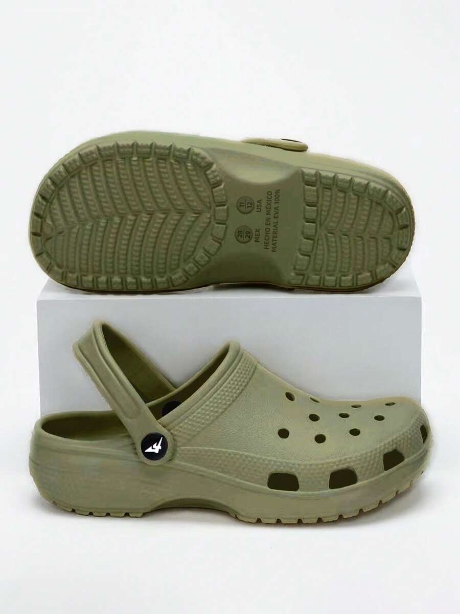 Zapatillas para Hombre de EVA con Agujeros Ventiladores - Diseño Moderno y Brillante, Talón de 3,7 cm Ligero y Suave, Suela Antideslizante y de Secado Rápido, Ultra Cómodas Sin Ruido, Resistentes al Olor y a la Suciedad, Fáciles de Limpiar, Aptas para Interior, Exterior y Playa (Multiusos Duraderos para Uso Diario) - Verde militar - Ver 1