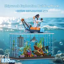 Fish Tank Building Blocks Set - 830PCS Ocean Treasure Hunt Building Set With Adventure Boat Shark Jellyfish And Coral Reef STEM Toys Birthday Christmas Building Blocks Gift IdeaMaterial Safety And Rich Functionality - Orange - View 4