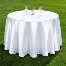 1pc Elegant White Satin Round Tablecloth, Party Decor Tablecloth, Wedding Decor Tablecloth, Birthday Party Dining Table Decor, Bridal Shower Gift, 2025 New Year Party Decor, Home Decor, Kitchen Dining Table Decor, Wedding Decor, Restaurant Decor, Silky Washable Tablecloth - White - View 4