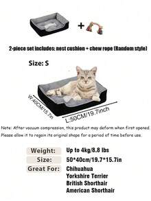 Soft & Comfortable Dog Bed Mat, With Random Chew Rope, Non-Slip Bottom, Multiple Sizes Available - Polyester Filled, Bone Pattern Design, Dog Bed With Side Walls, Suitable For Medium Dogs, Cats And Small Dogs - Black - View 15