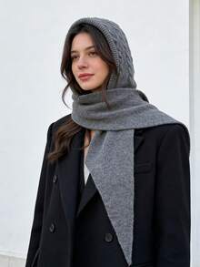 1 chiếc mũ len nữ pha, kiểu đan cáp, bộ mũ và khăn len, mũ trùm đầu giữ ấm cổ, thích hợp để giữ ấm trong mùa đông. - Bánh rán xoắn 2349 (Nhiều màu) - Xem 3